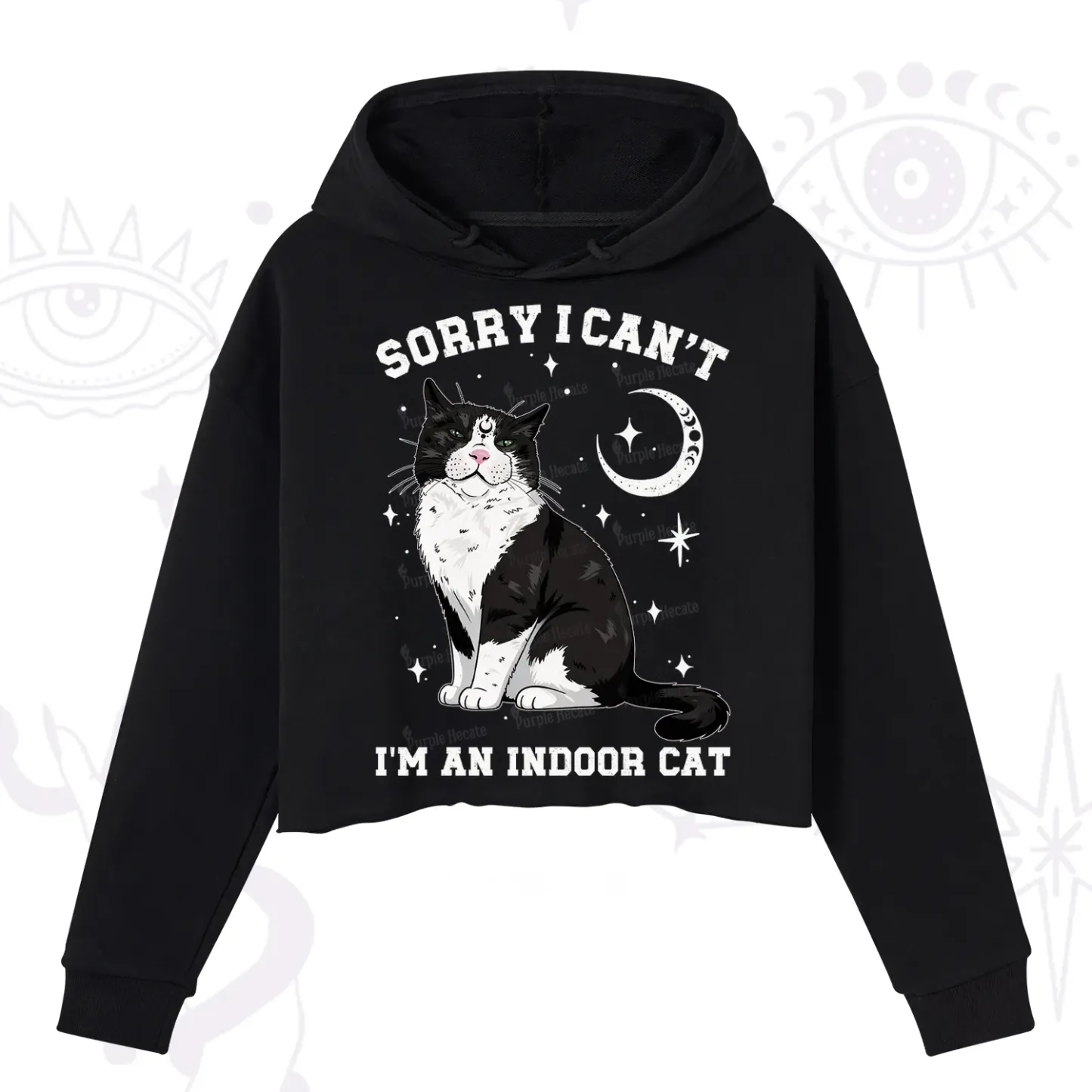 Purplehecate Sorry I Can't Go I'm an Indoor Cat Crop Hoodie