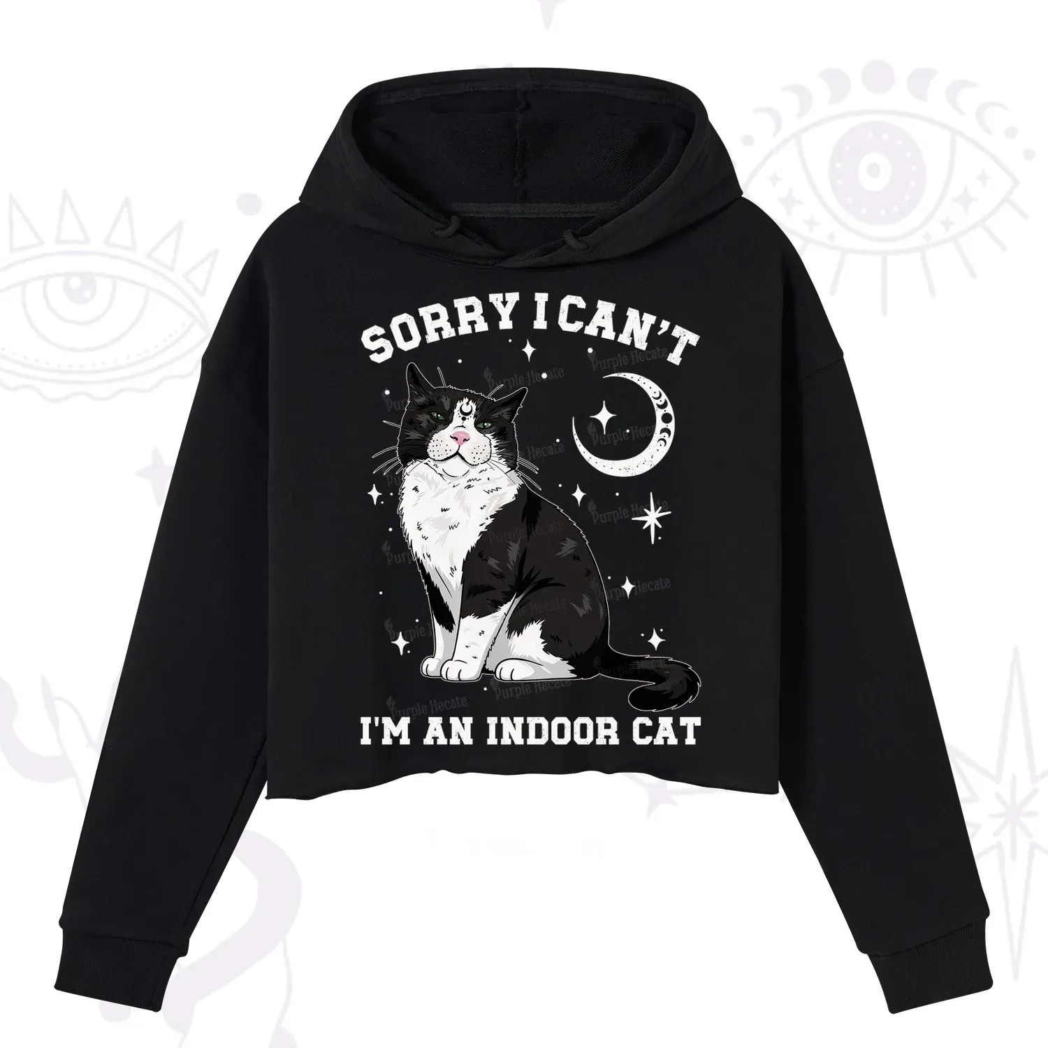 Purplehecate Sorry I Can't Go I'm an Indoor Cat Crop Hoodie