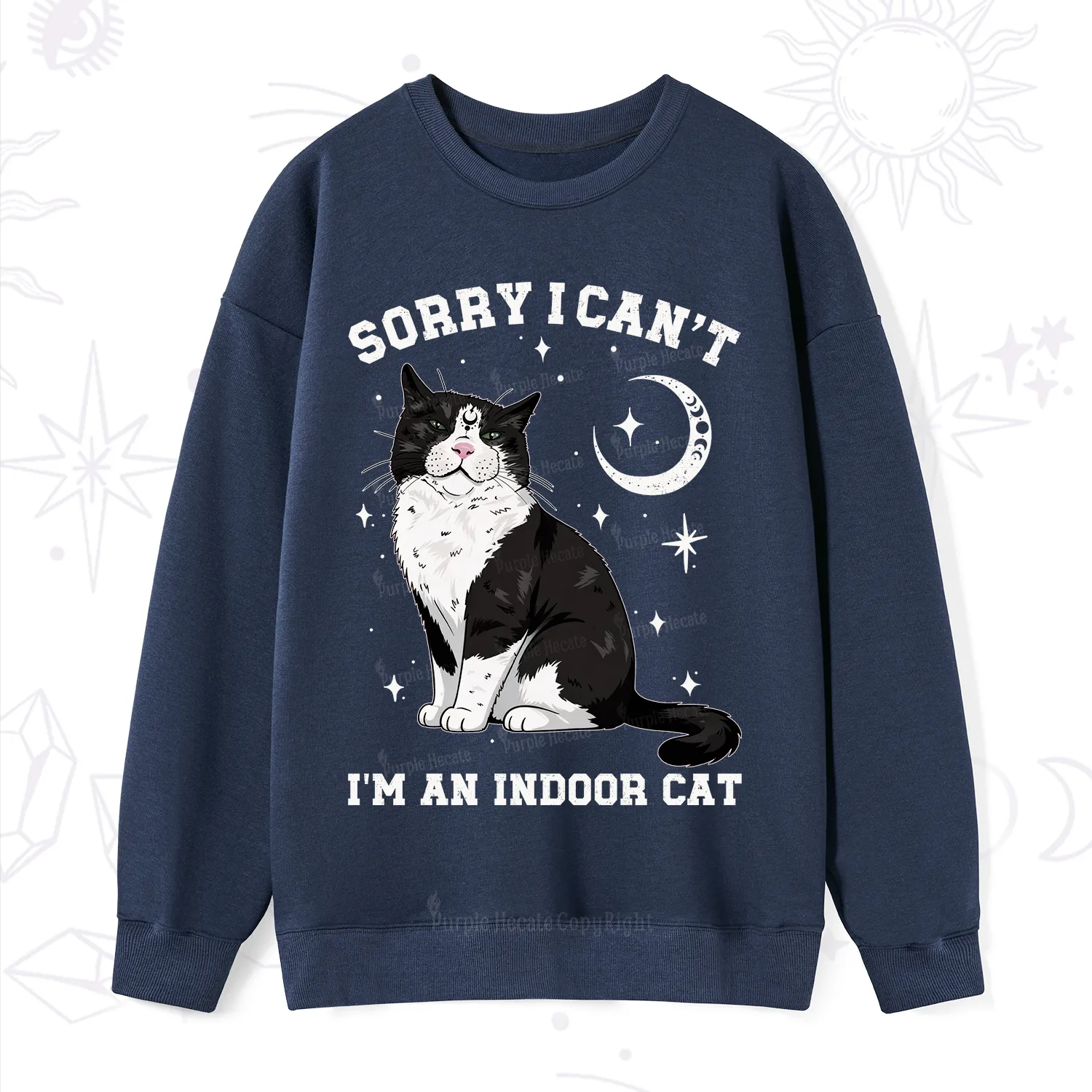 Purplehecate Sorry I Can't Go I'm an Indoor Cat Sweatshirt