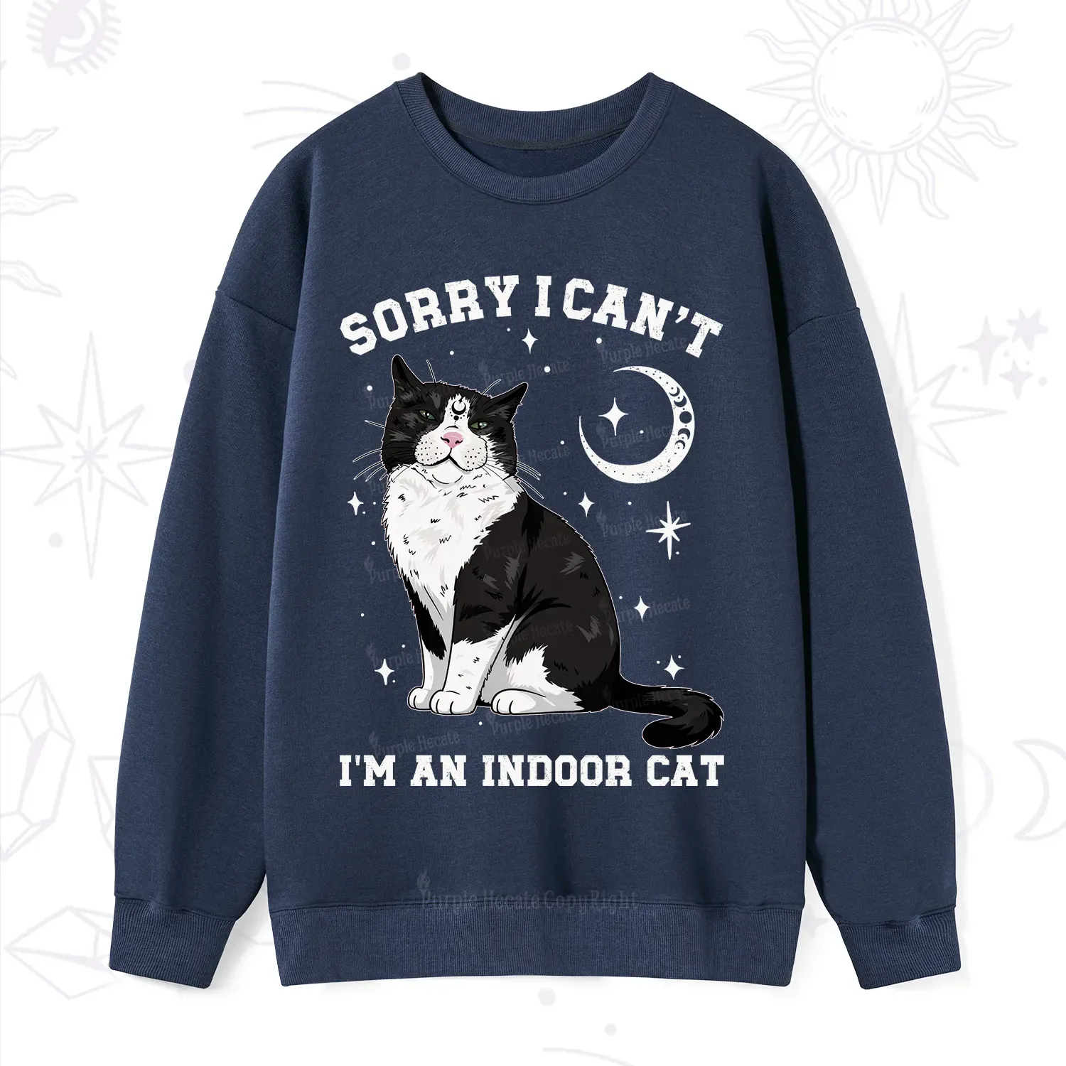 Purplehecate Sorry I Can't Go I'm an Indoor Cat Sweatshirt