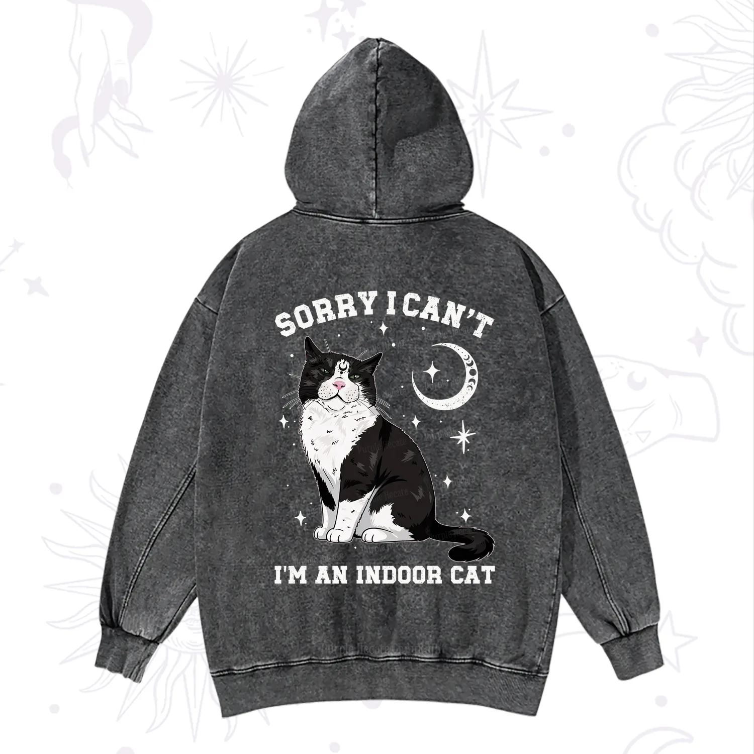 Purplehecate Sorry I Can't Go I'm an Indoor Cat Washed Hoodie