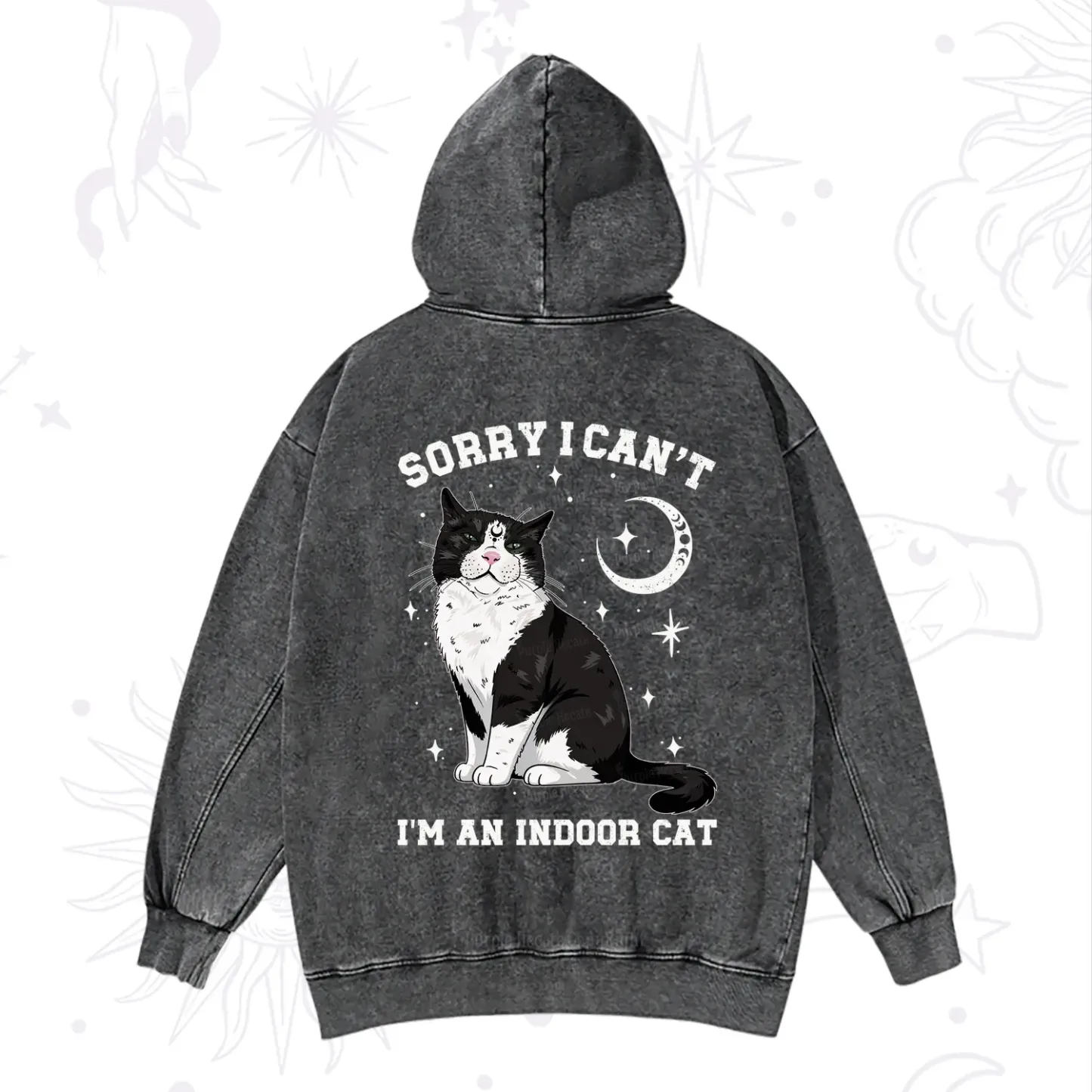 Purplehecate Sorry I Can't Go I'm an Indoor Cat Washed Hoodie