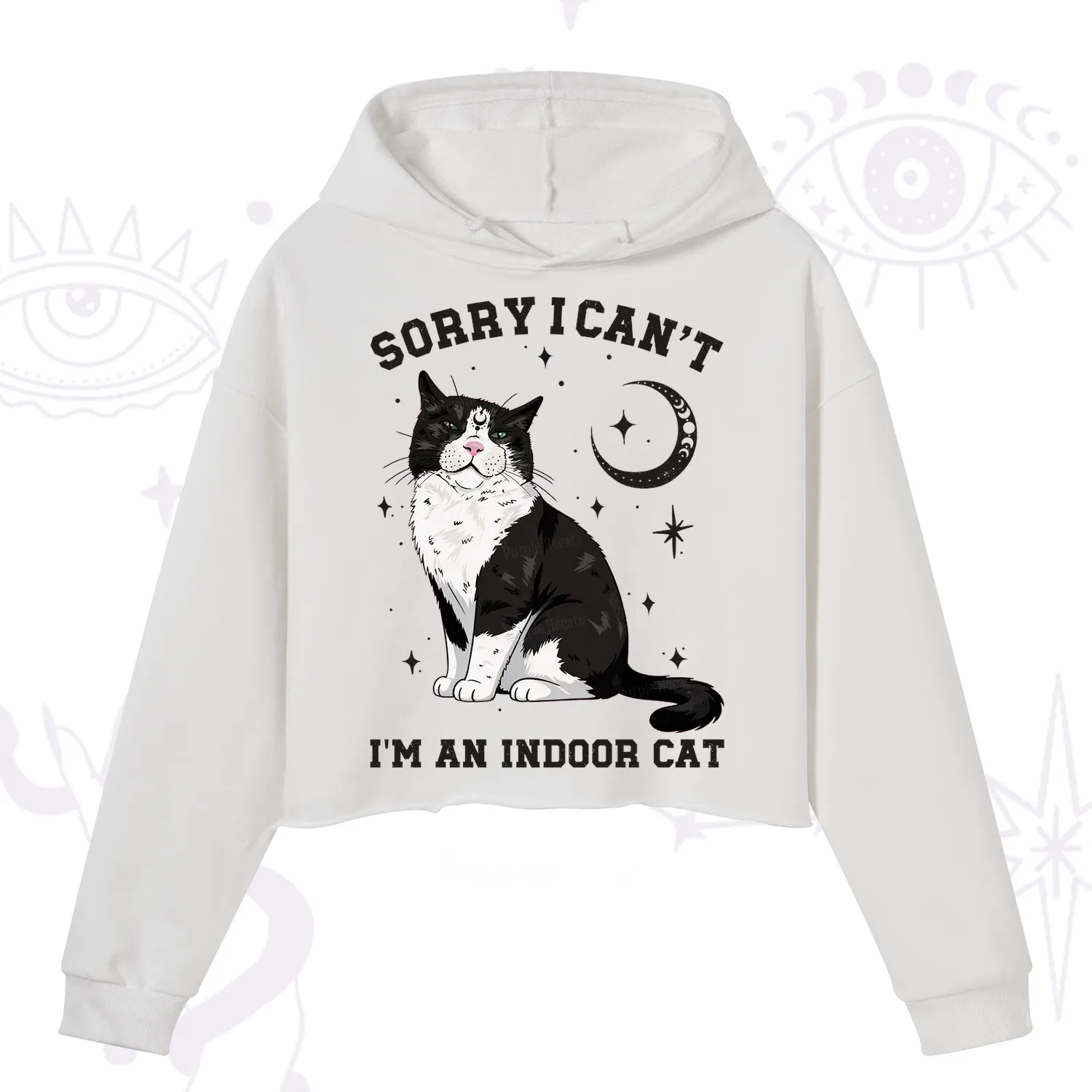 Purplehecate Sorry I Can't Go I'm an Indoor Cat Crop Hoodie