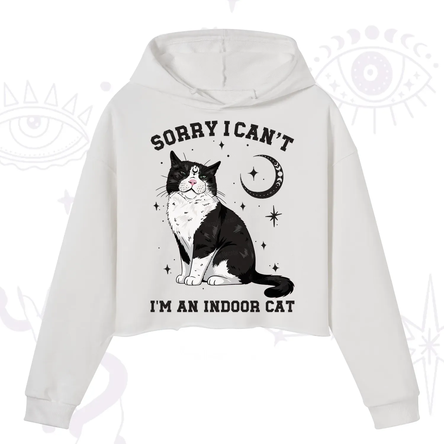 Purplehecate Sorry I Can't Go I'm an Indoor Cat Crop Hoodie
