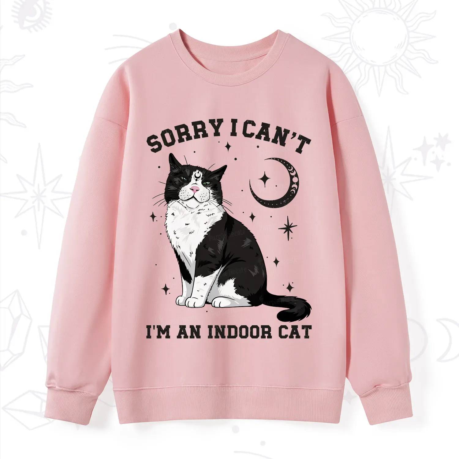 Purplehecate Sorry I Can't Go I'm an Indoor Cat Sweatshirt
