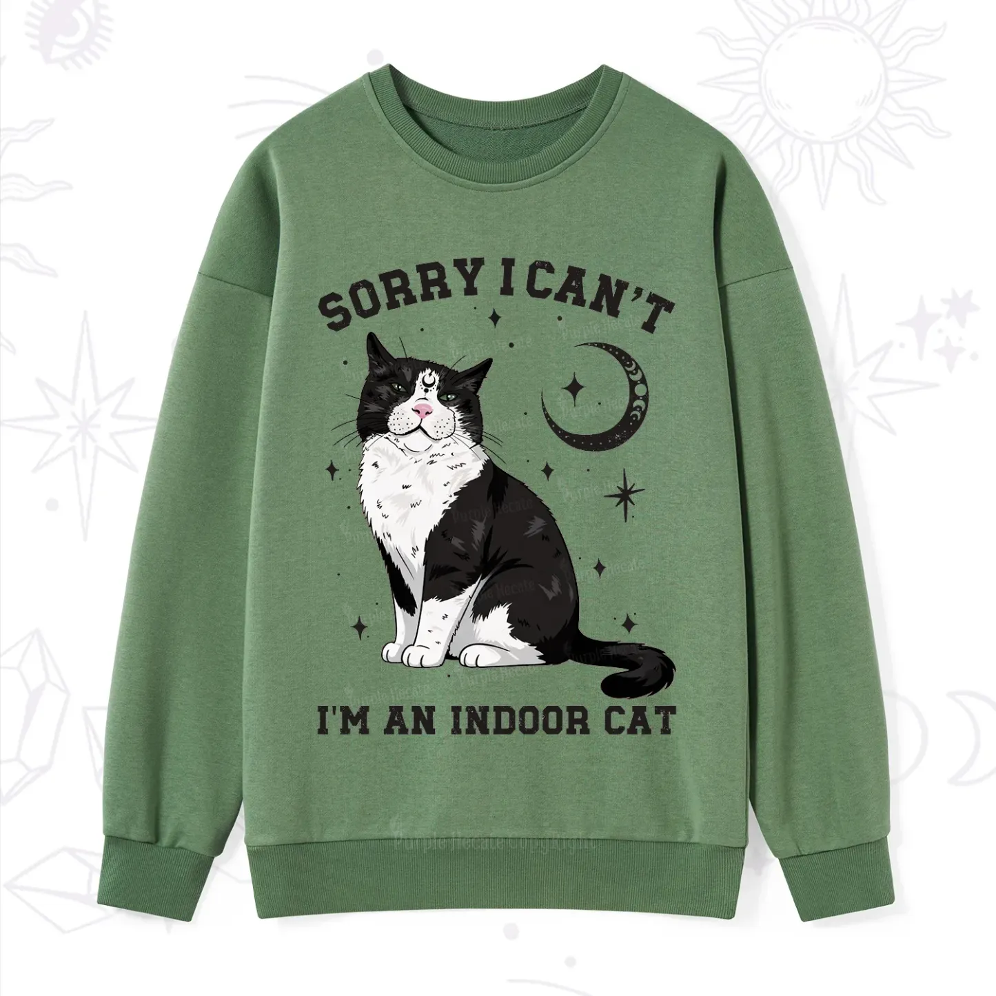 Purplehecate Sorry I Can't Go I'm an Indoor Cat Sweatshirt
