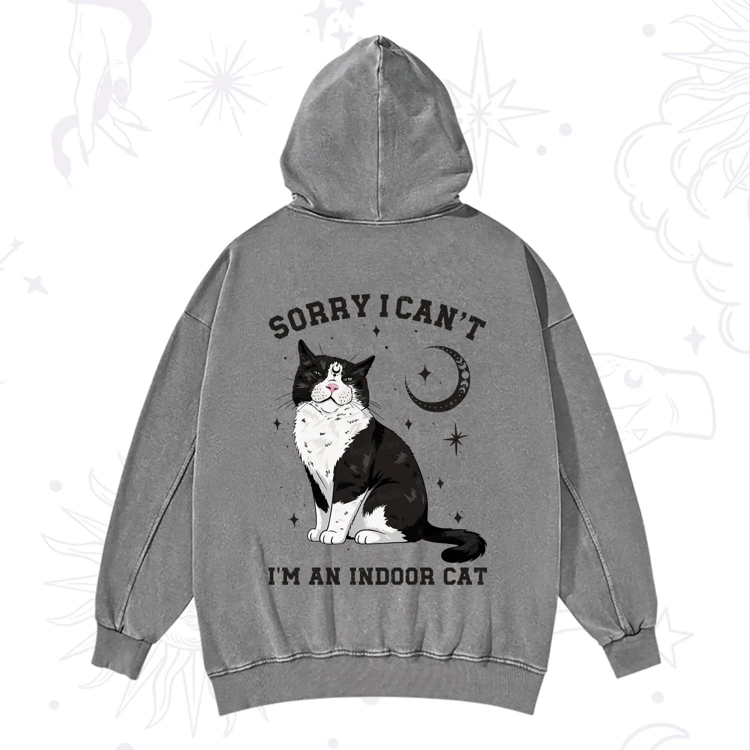Purplehecate Sorry I Can't Go I'm an Indoor Cat Washed Hoodie