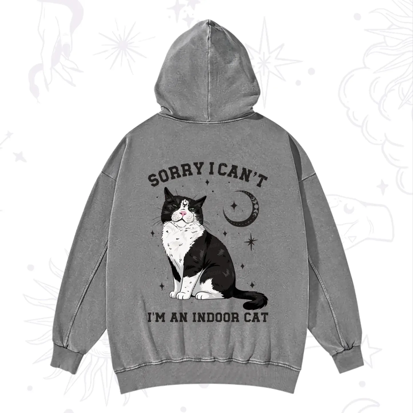 Purplehecate Sorry I Can't Go I'm an Indoor Cat Washed Hoodie