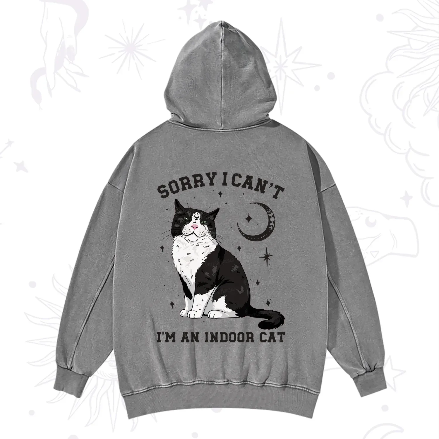 Purplehecate Sorry I Can't Go I'm an Indoor Cat Washed Hoodie