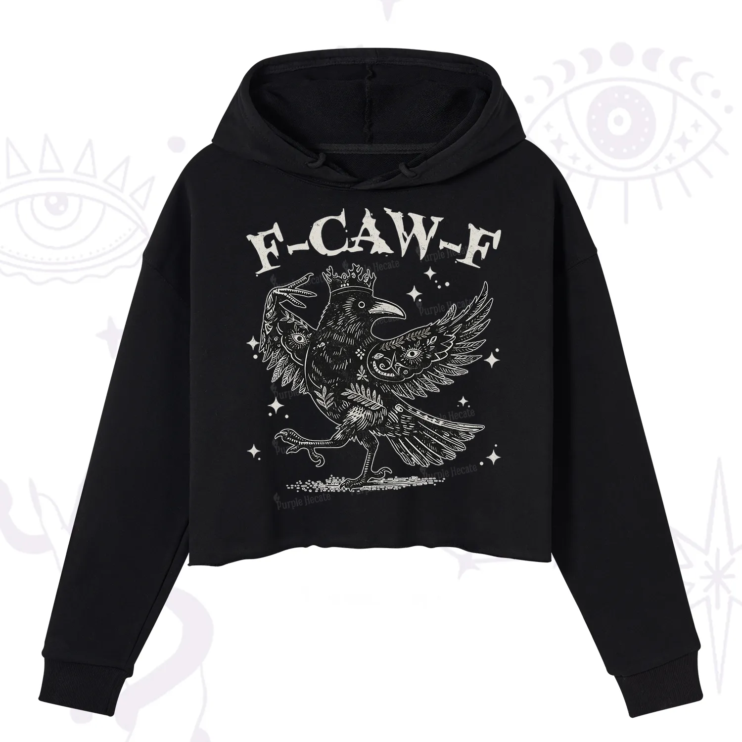 Purplehecate F-caw-f Funny Crow Crop Hoodie