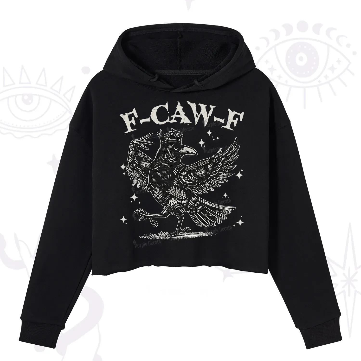 Purplehecate F-caw-f Funny Crow Crop Hoodie