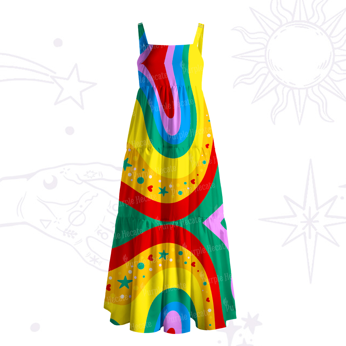 Purplehecate Dreamy Rainbow Waves Wide Straps Maxi Dress