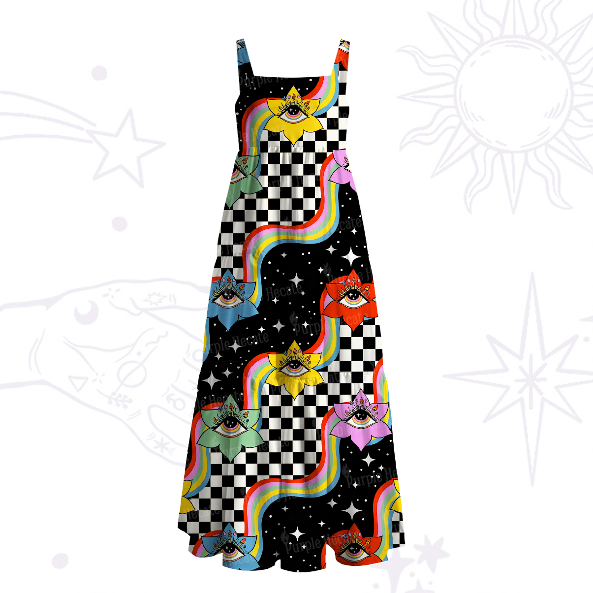 Purplehecate Enchanted Eye Blossom Wide Straps Maxi Dress