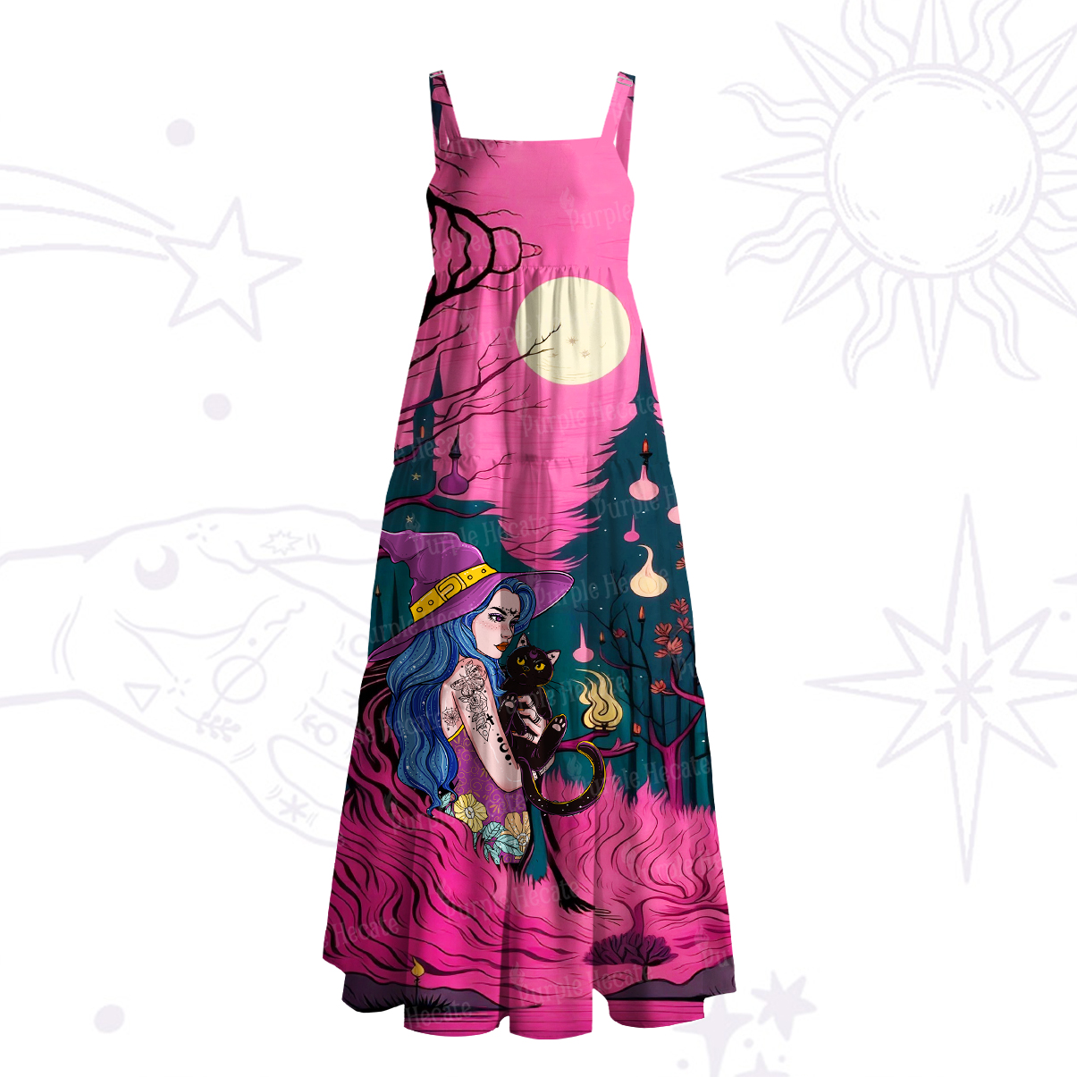 Purplehecate The Witch and Her Familia Wide Straps Maxi Dress