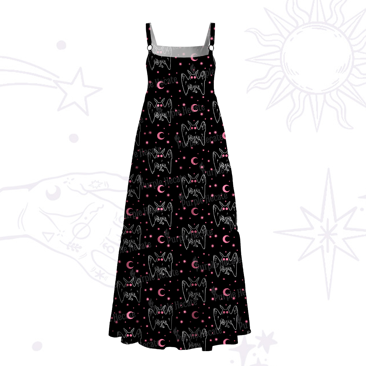 Purplehecate Witchy Mothman Night Wide Straps Maxi Dress