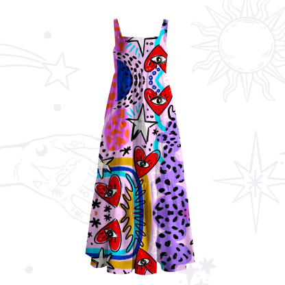 Purplehecate Cosmic Love Eyes Graffiti Wide Straps Maxi Dress