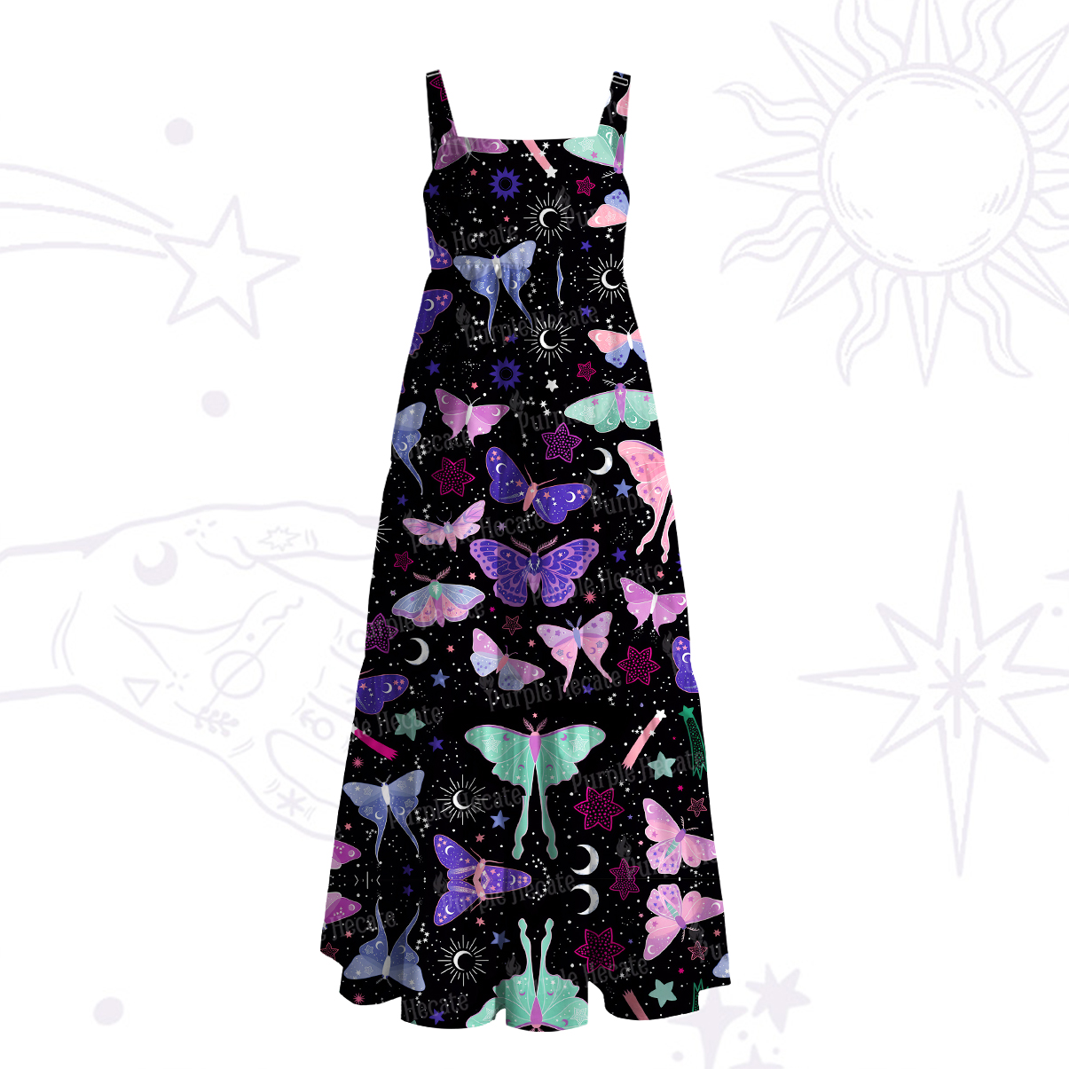 Purplehecate Midnight? Moth Wide Straps Maxi Dress
