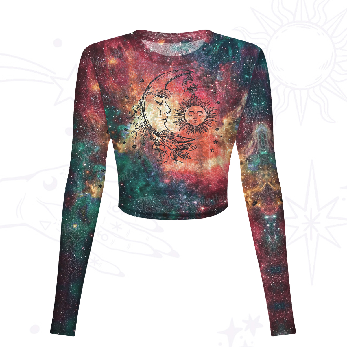 Purplehecate Sun Moon Dreams Mesh Long Sleeve Crop Top