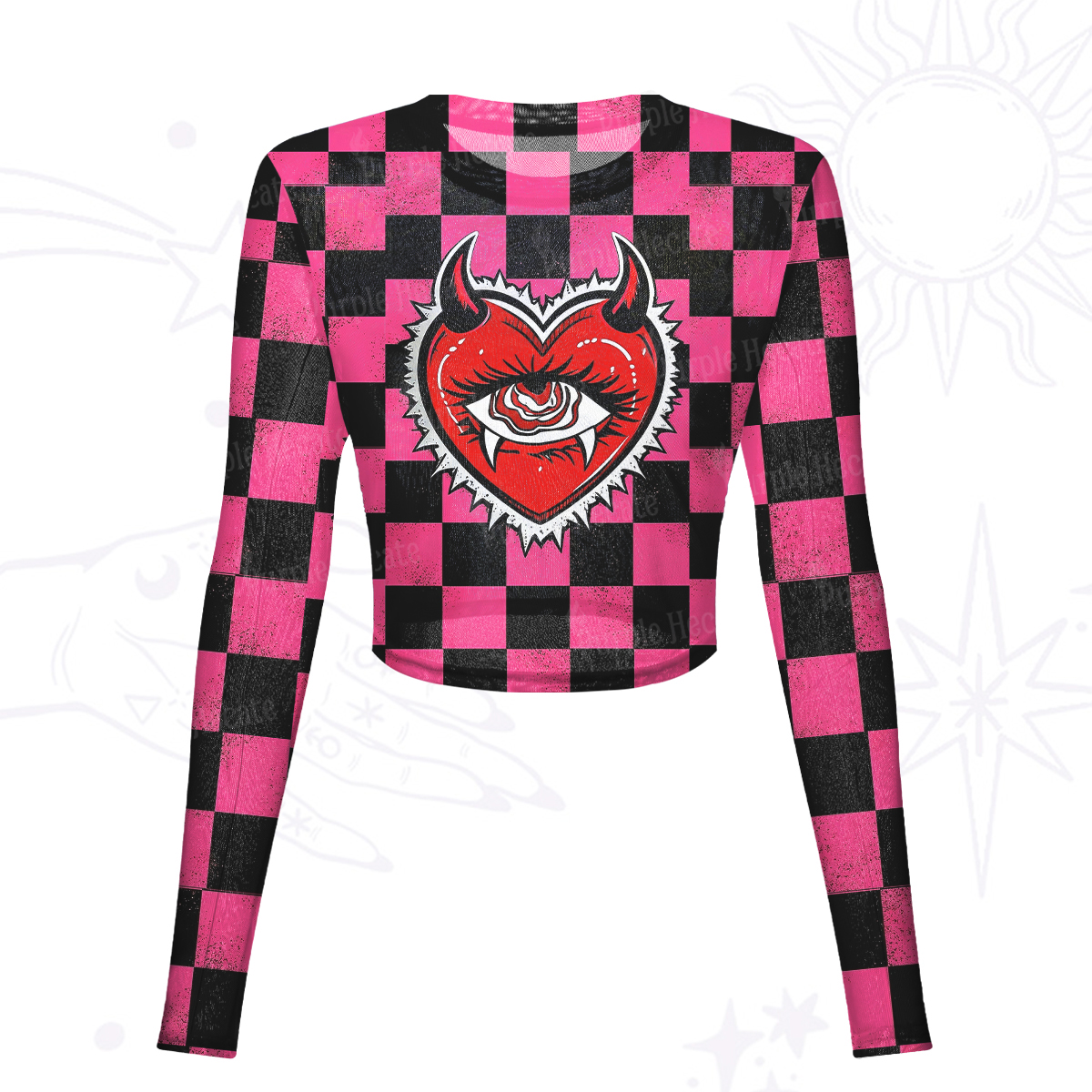 Purplehecate Heart of a Demon Mesh Long Sleeve Crop Top