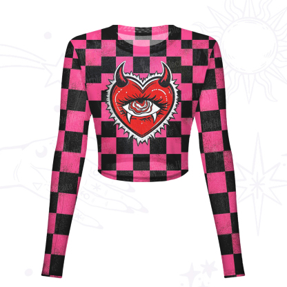 Purplehecate Heart of a Demon Mesh Long Sleeve Crop Top