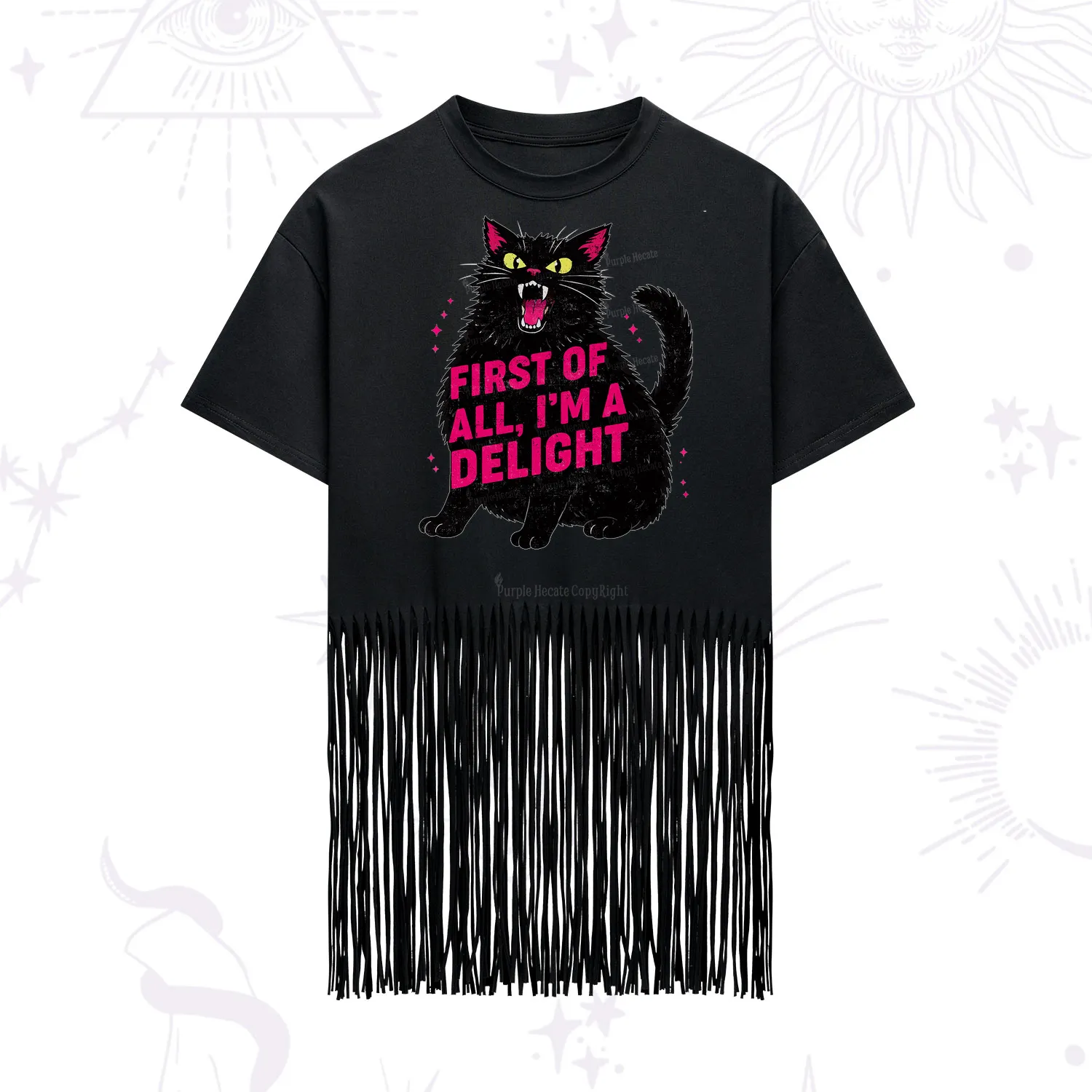 Purplehecate First Of All I'm A Delight Cat Fringe Hem T-Shirt
