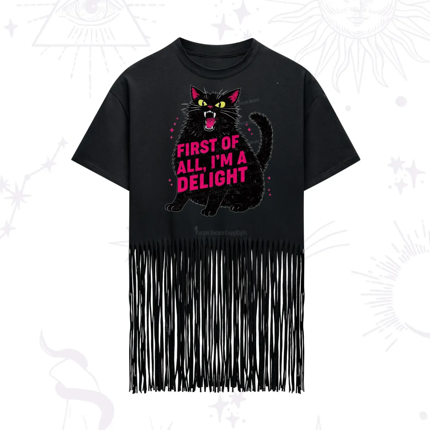 Purplehecate First Of All I'm A Delight Cat Fringe Hem T-Shirt