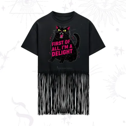 Purplehecate First Of All I'm A Delight Cat Fringe Hem T-Shirt