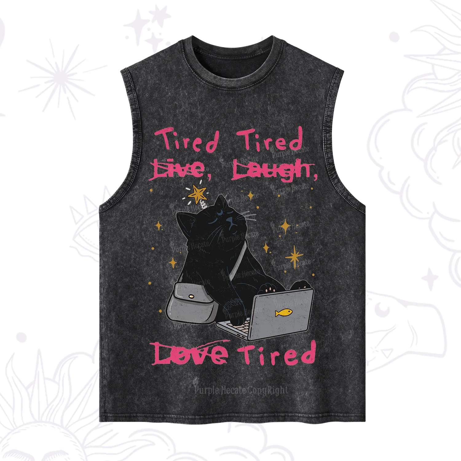 Purplehecate Tired Cat Washed Tank
