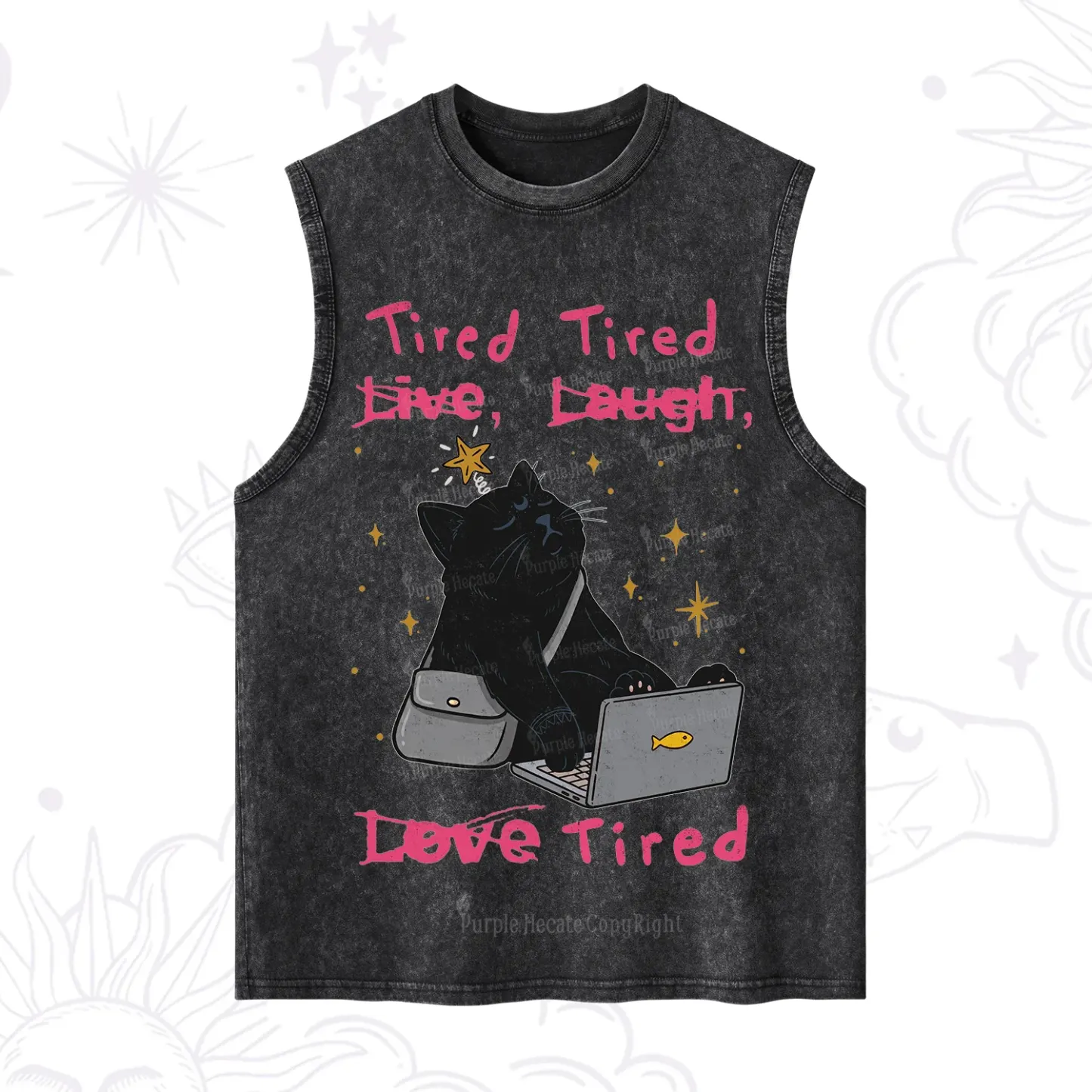 Purplehecate Tired Cat Washed Tank