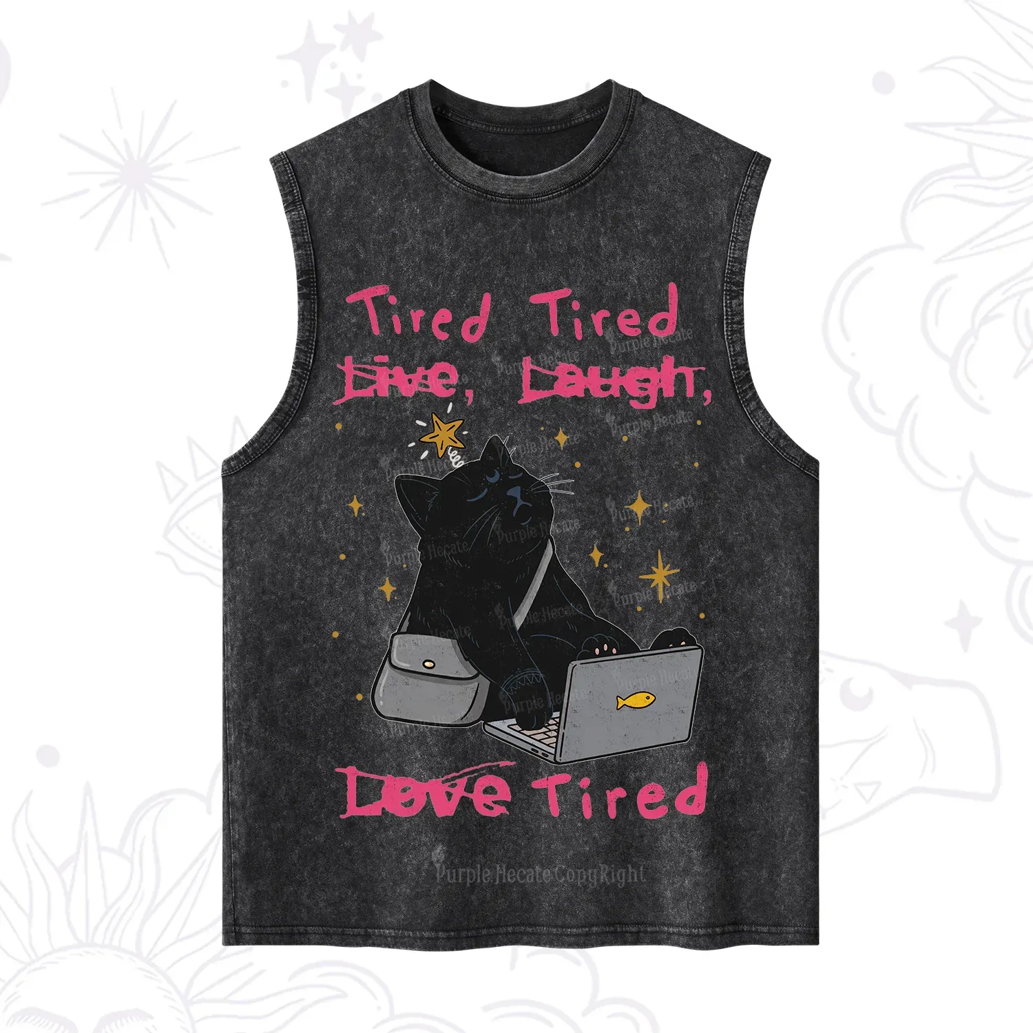 Purplehecate Tired Cat Washed Tank