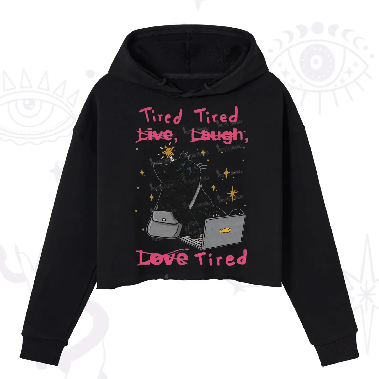 Purplehecate Tired Cat Crop Hoodie