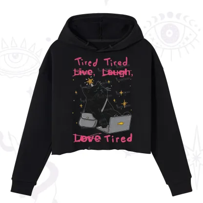 Purplehecate Tired Cat Crop Hoodie