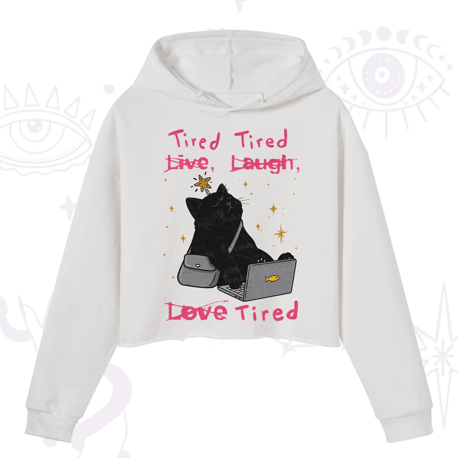 Purplehecate Tired Cat Crop Hoodie