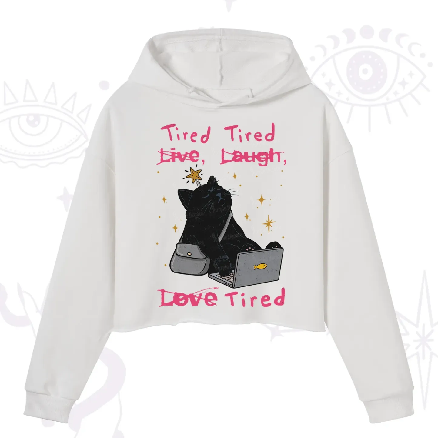 Purplehecate Tired Cat Crop Hoodie