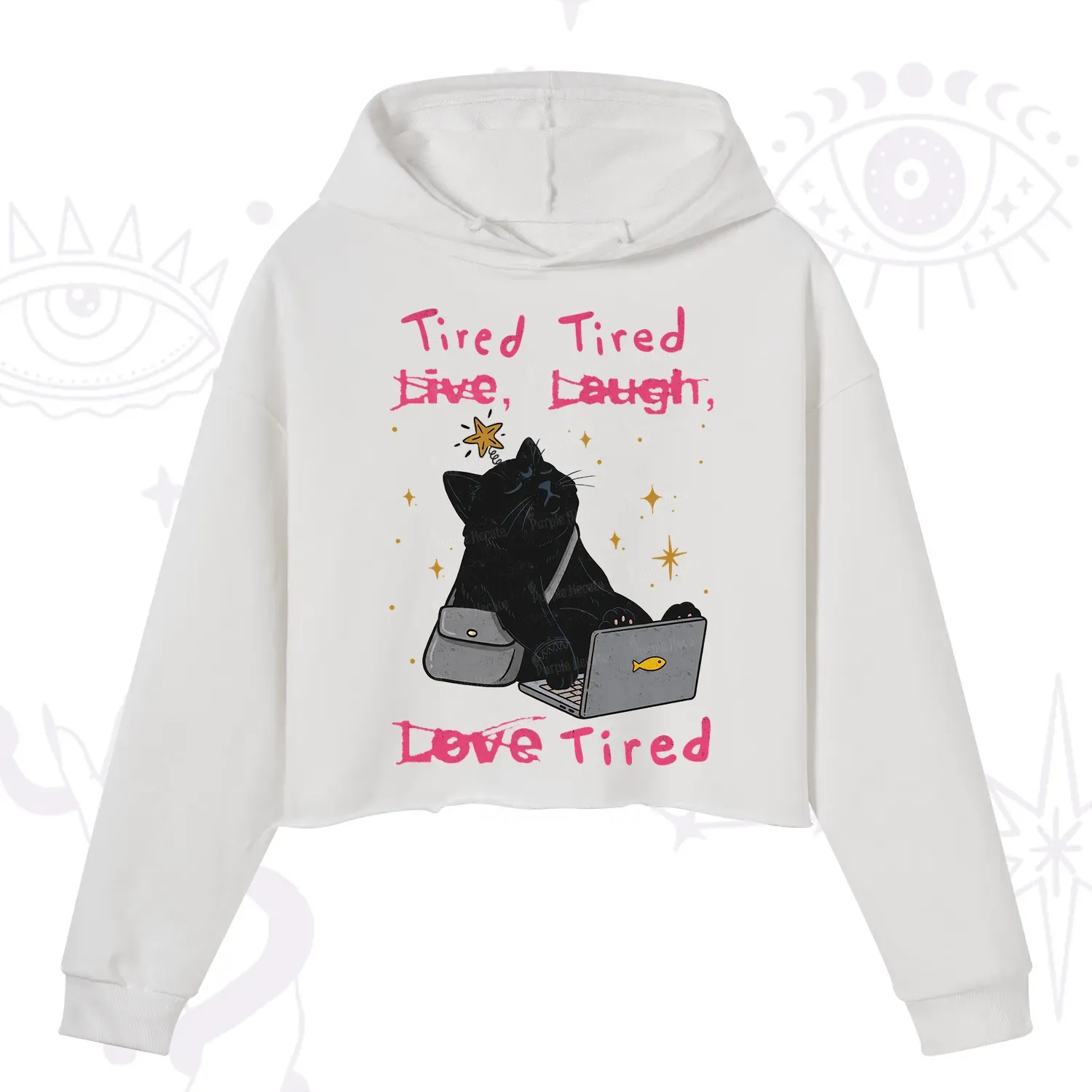Purplehecate Tired Cat Crop Hoodie