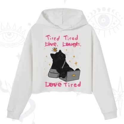 Purplehecate Tired Cat Crop Hoodie