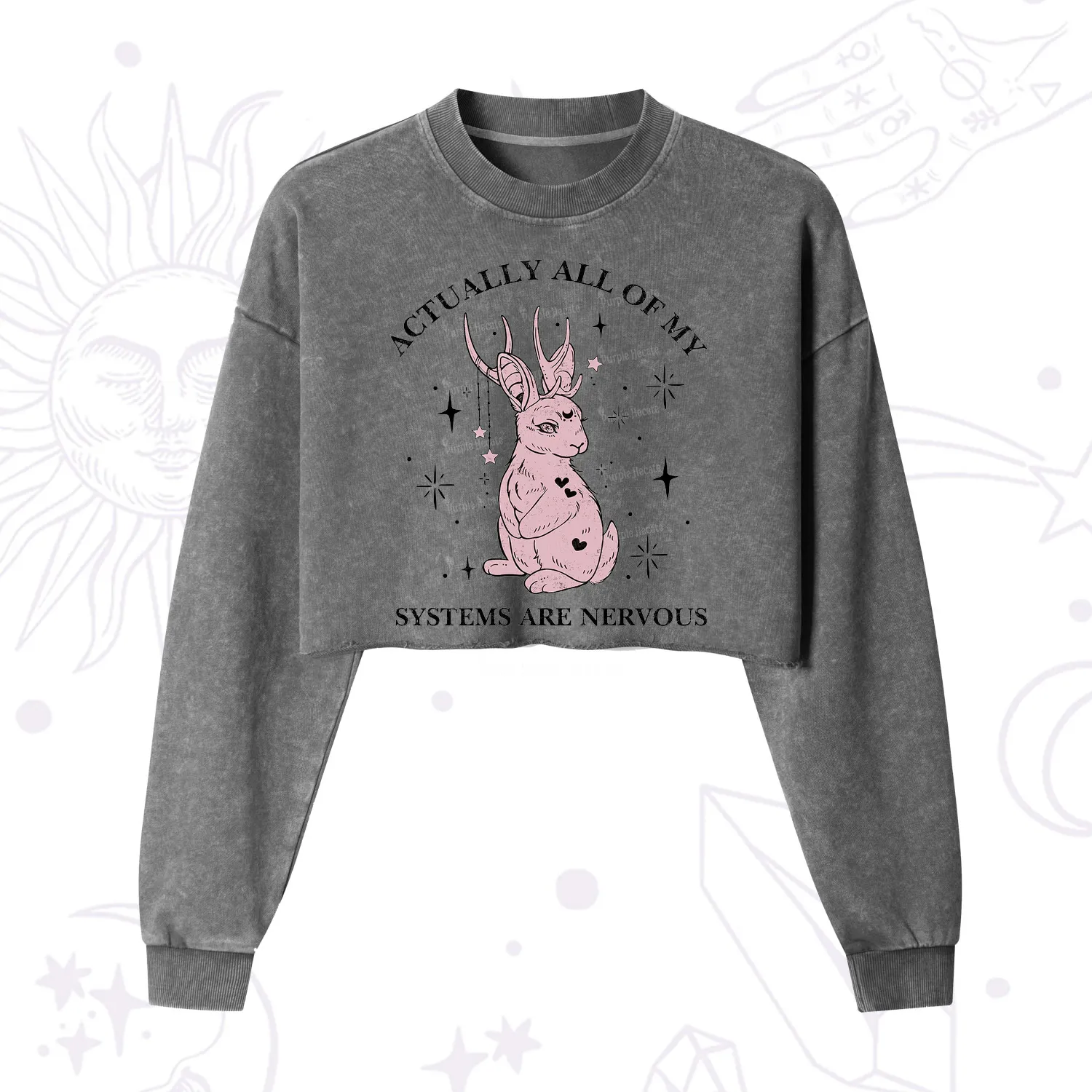 Purplehecate Actually All Of My Systems Are Nervous Cropped Washed Sweatshirt