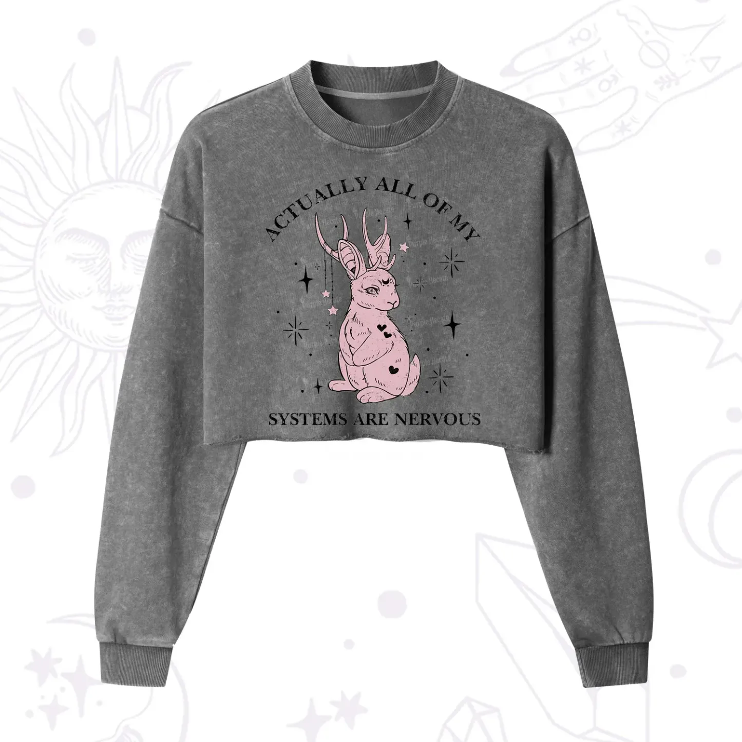 Purplehecate Actually All Of My Systems Are Nervous Cropped Washed Sweatshirt