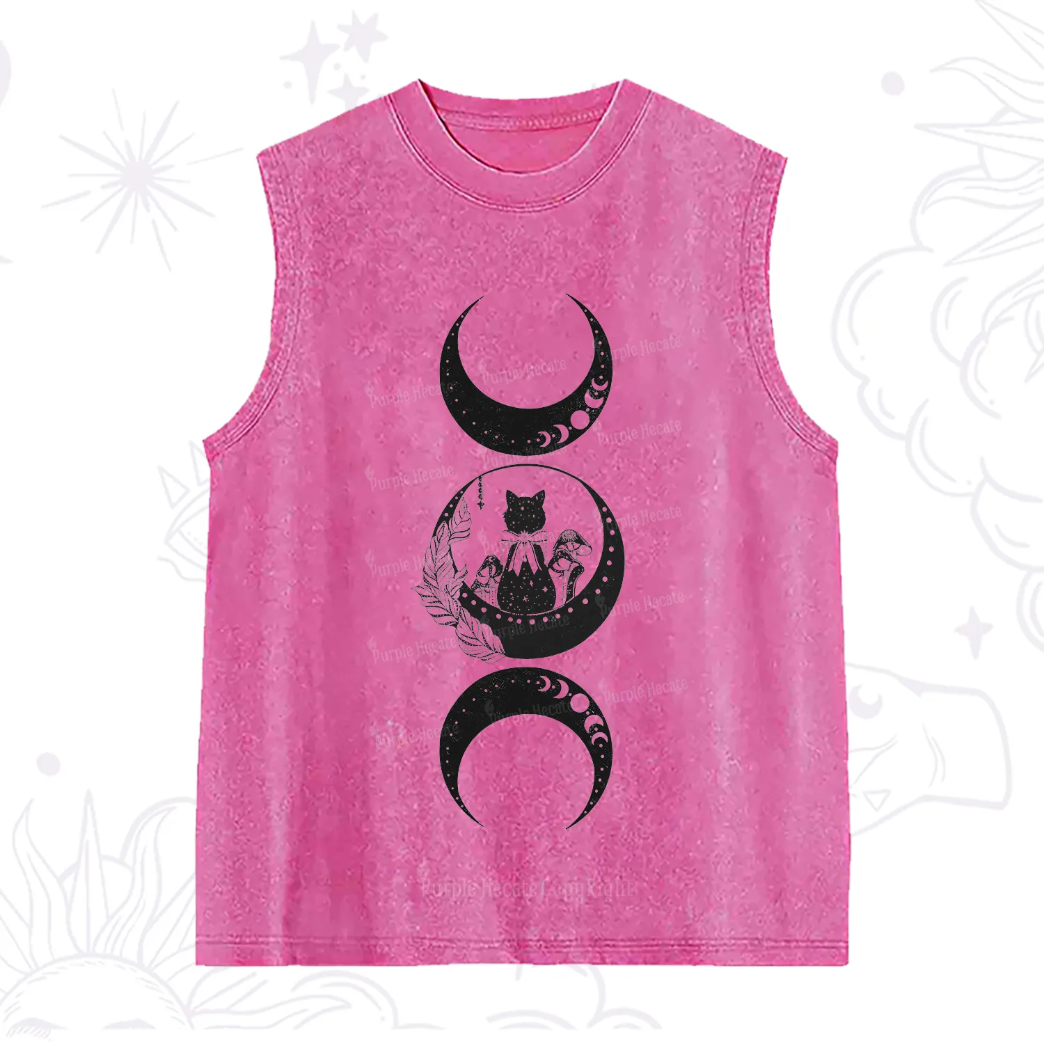 Purplehecate Cat And Moon Phases Washed Tank
