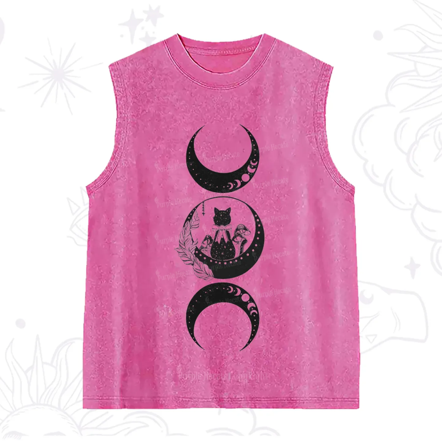 Purplehecate Cat And Moon Phases Washed Tank
