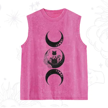 Purplehecate Cat And Moon Phases Washed Tank