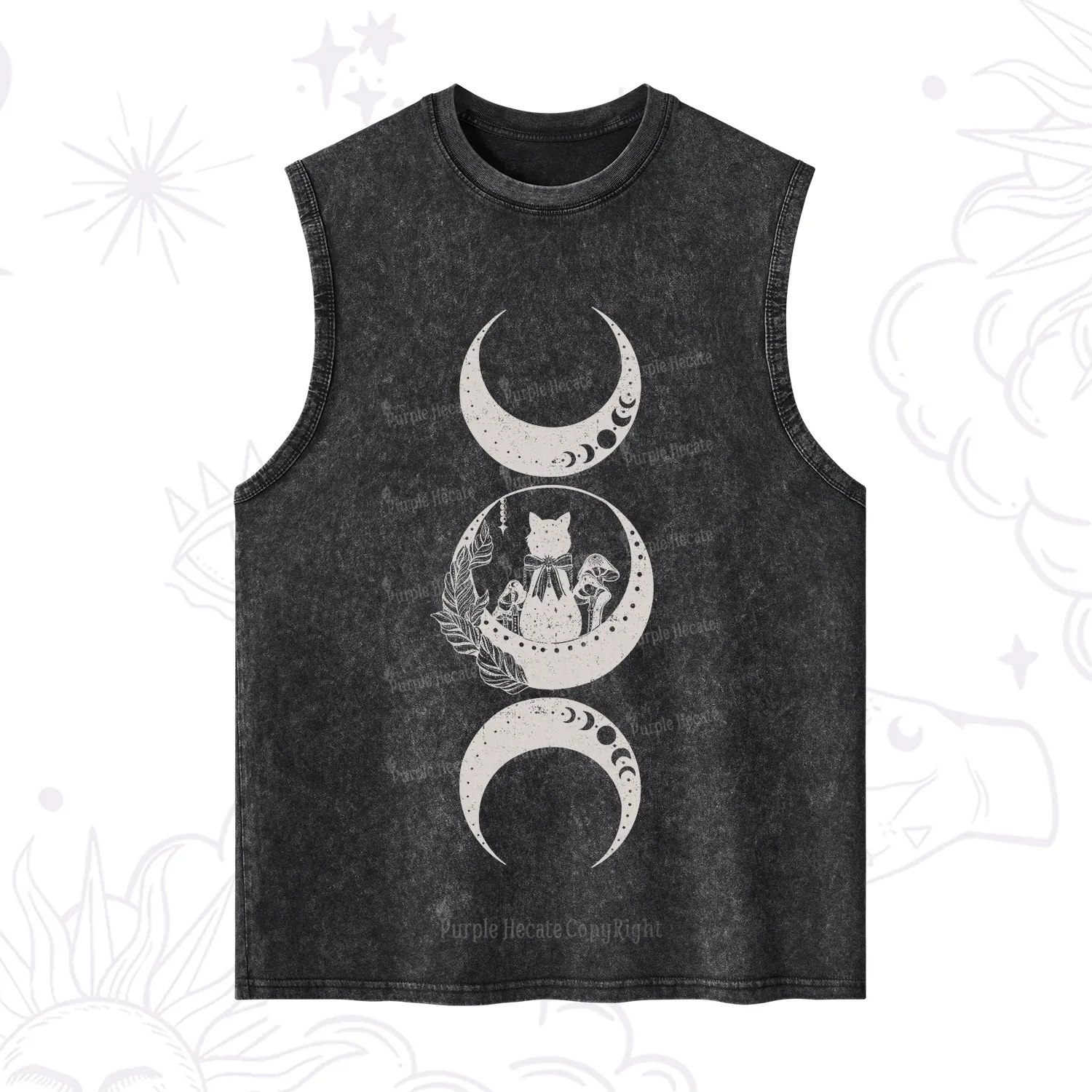 Purplehecate Cat And Moon Phases Washed Tank