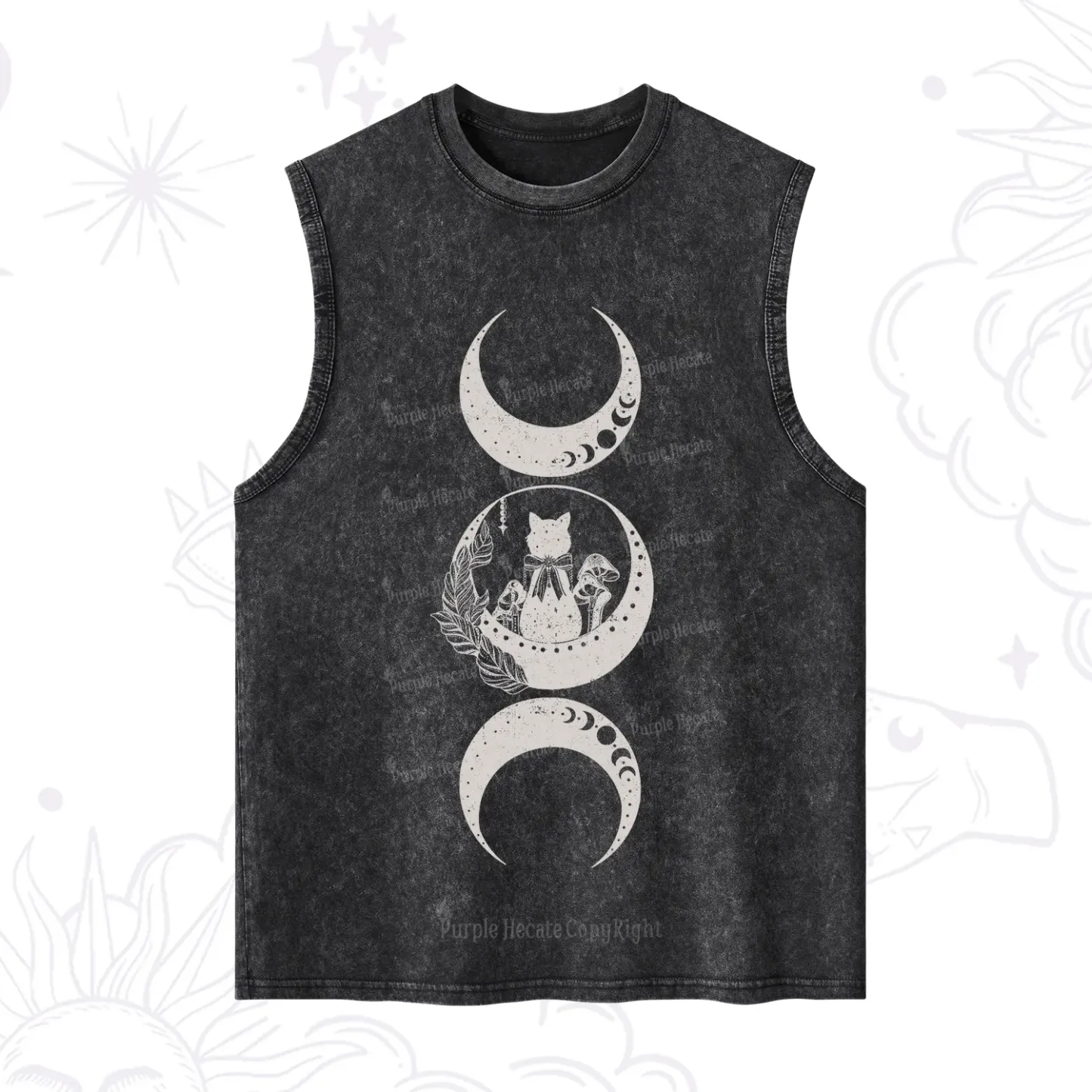 Purplehecate Cat And Moon Phases Washed Tank