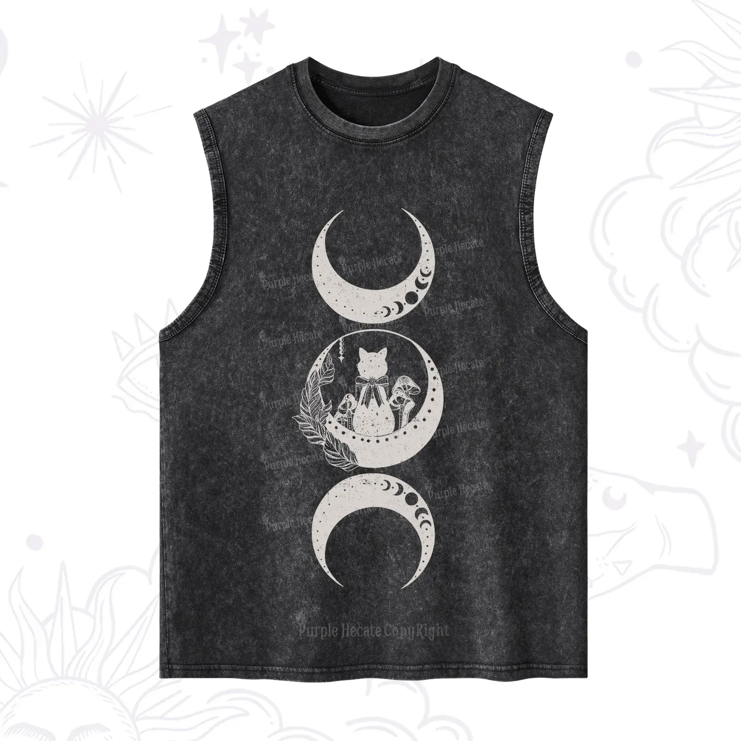 Purplehecate Cat And Moon Phases Washed Tank