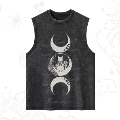Purplehecate Cat And Moon Phases Washed Tank