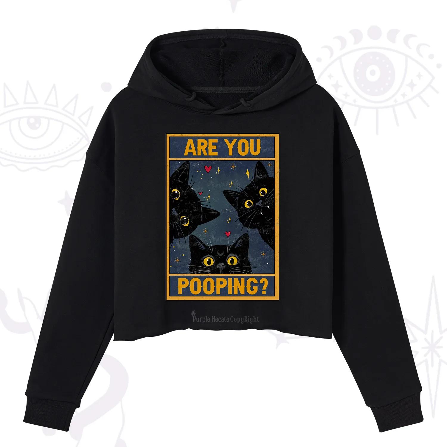 Purplehecate Funny Black Cat Are You Pooping Crop Hoodie