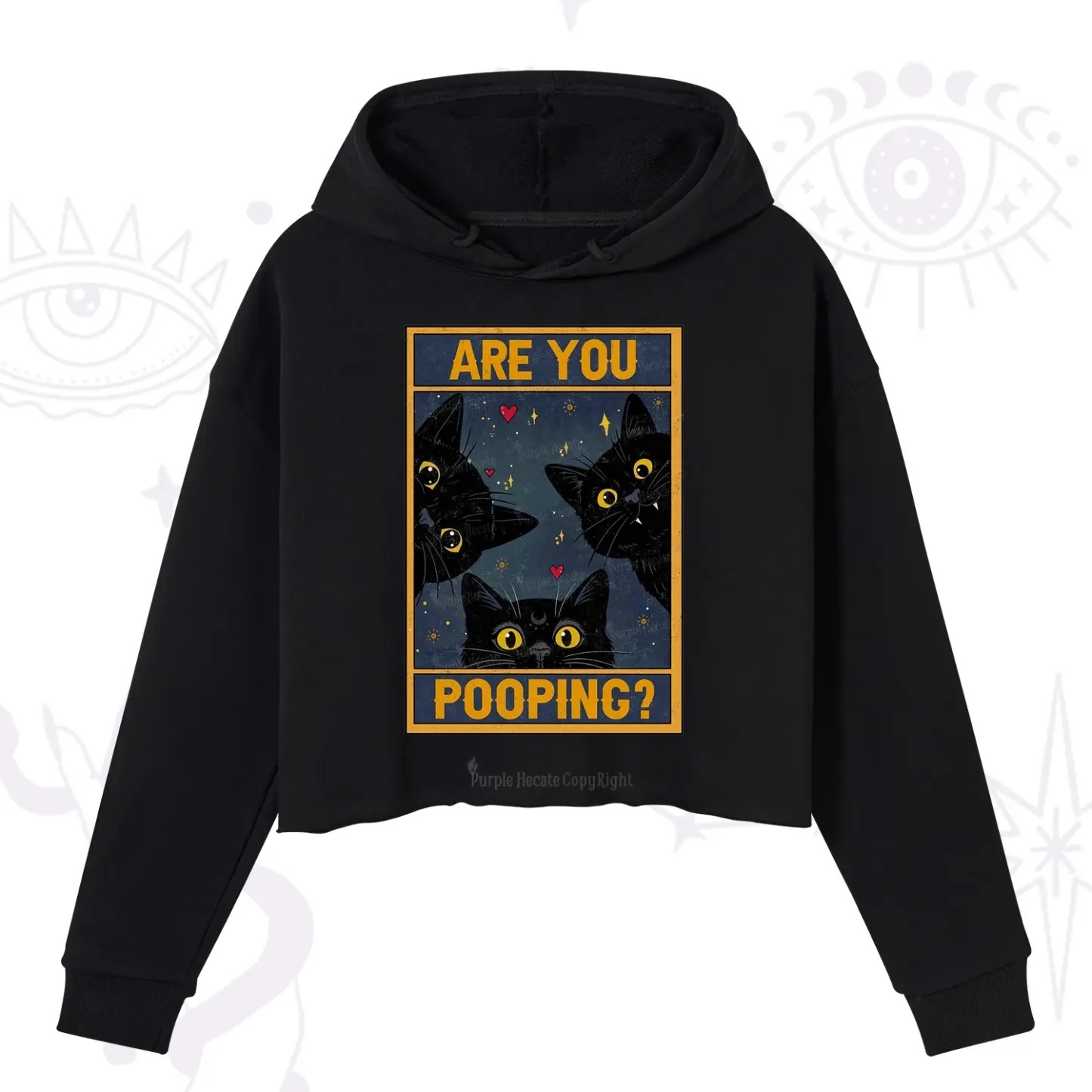 Purplehecate Funny Black Cat Are You Pooping Crop Hoodie
