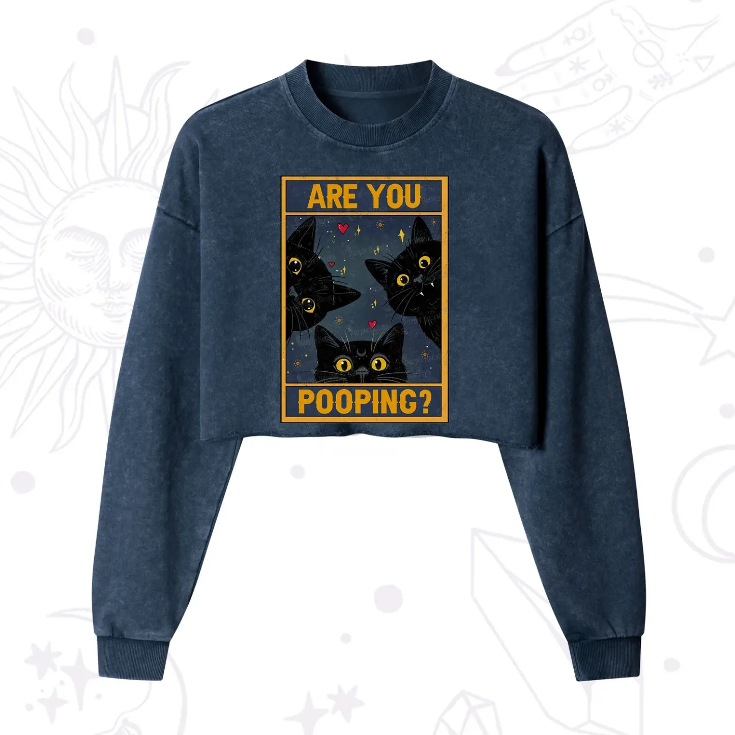Purplehecate Funny Black Cat Are You Pooping Cropped Washed Sweatshirt