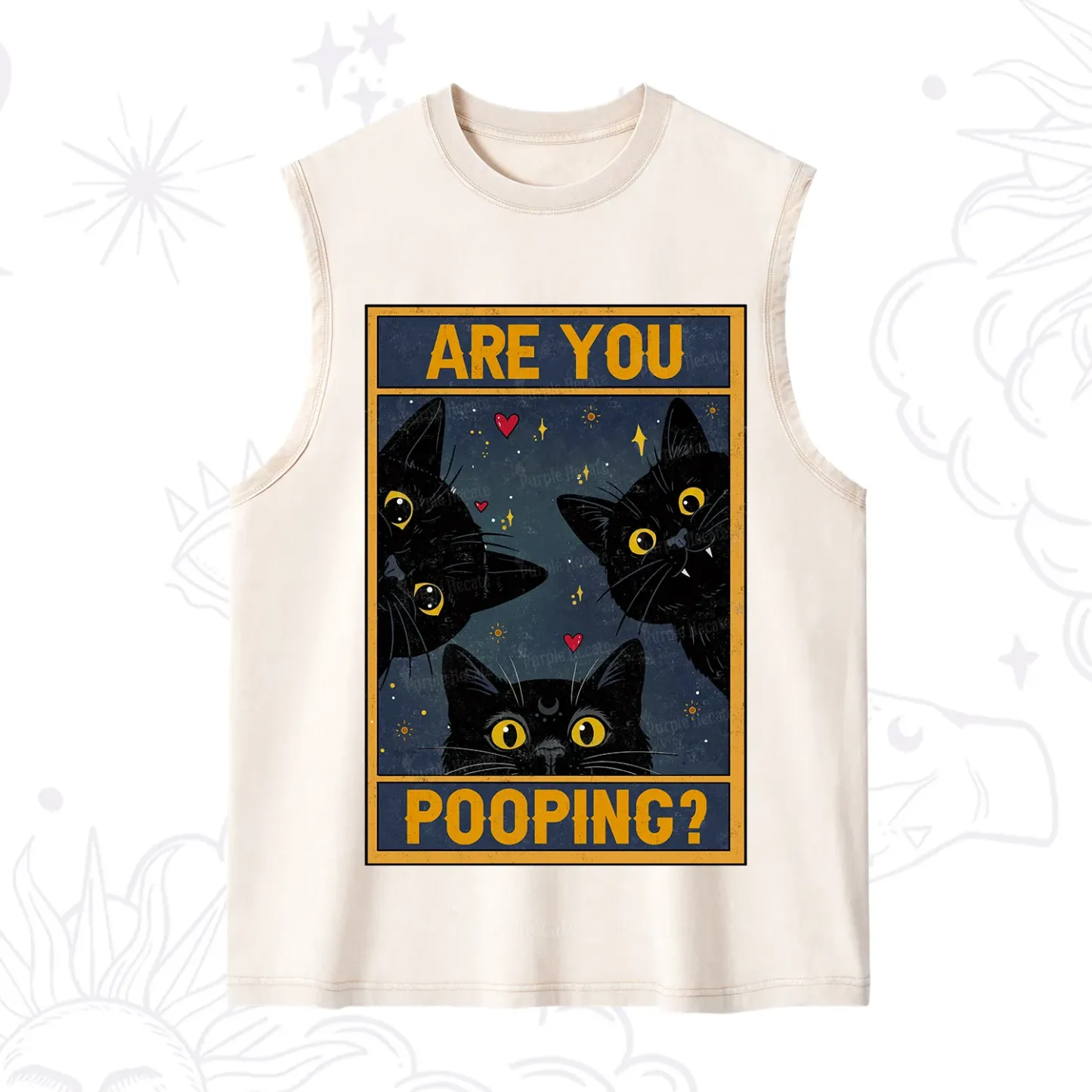 Purplehecate Funny Black Cat Are You Pooping Washed Tank