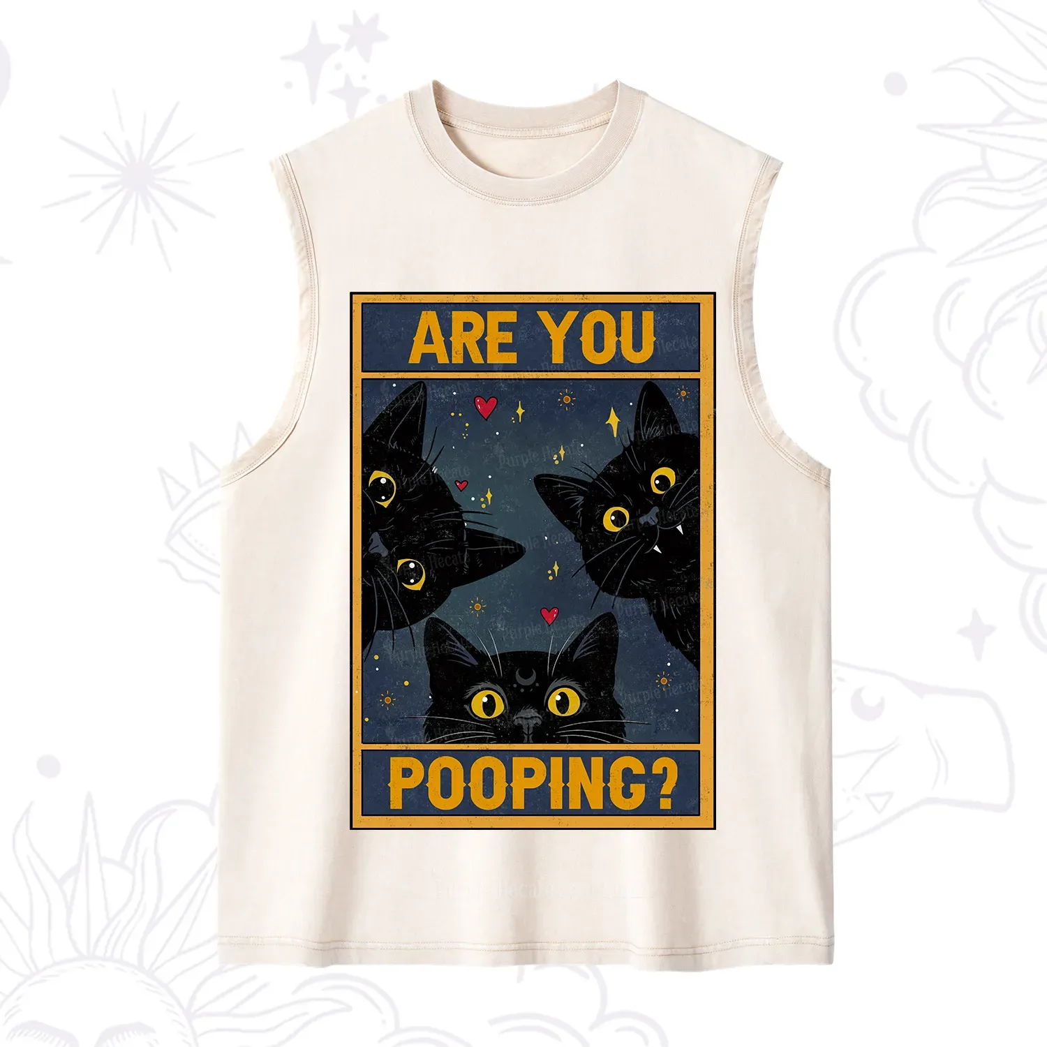 Purplehecate Funny Black Cat Are You Pooping Washed Tank